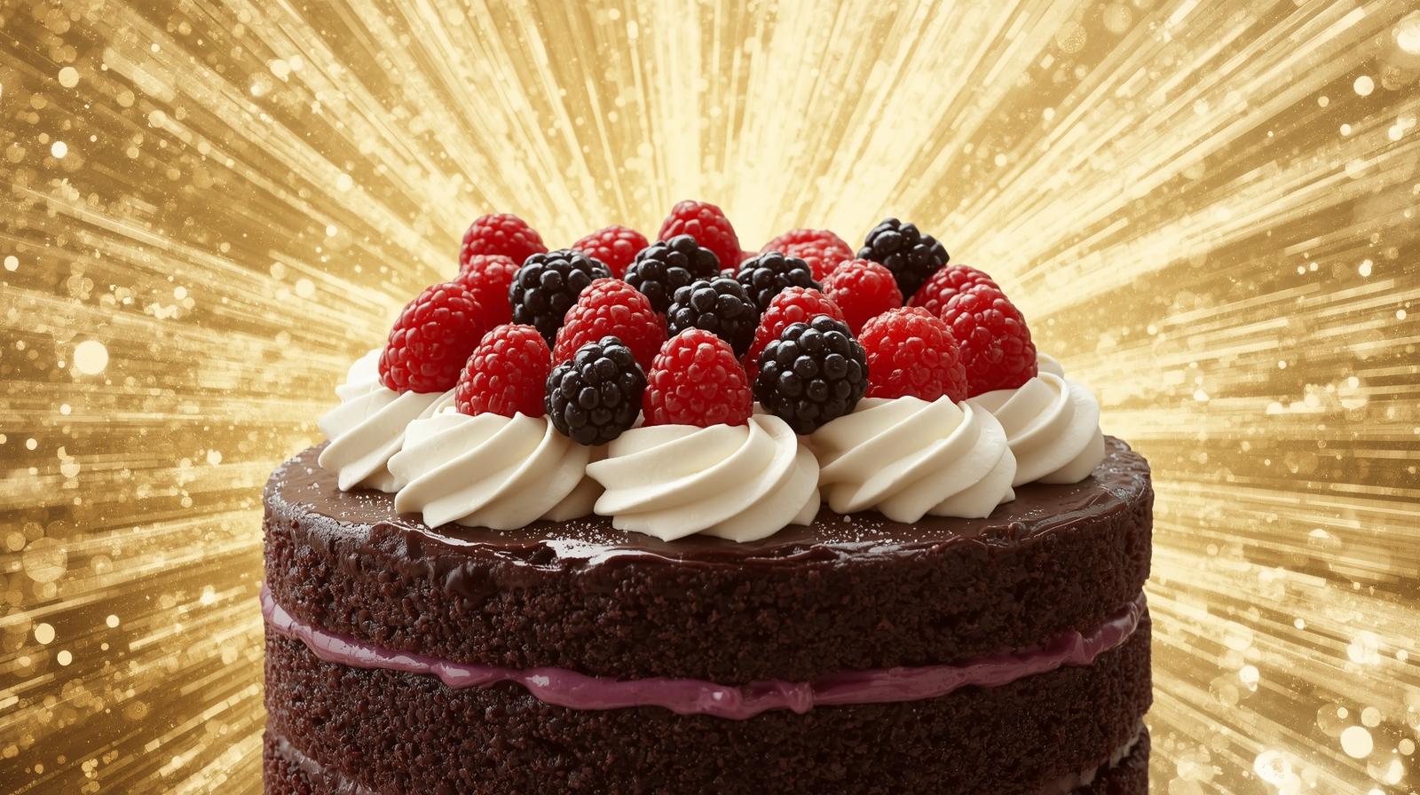 Home full-black-forrest-berries-cake-with-white-icing-around-with-shiny-gold-background-1-1